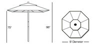 Picture of Galtech 132/232 9 Foot Round Market Umbrella with Pulleys